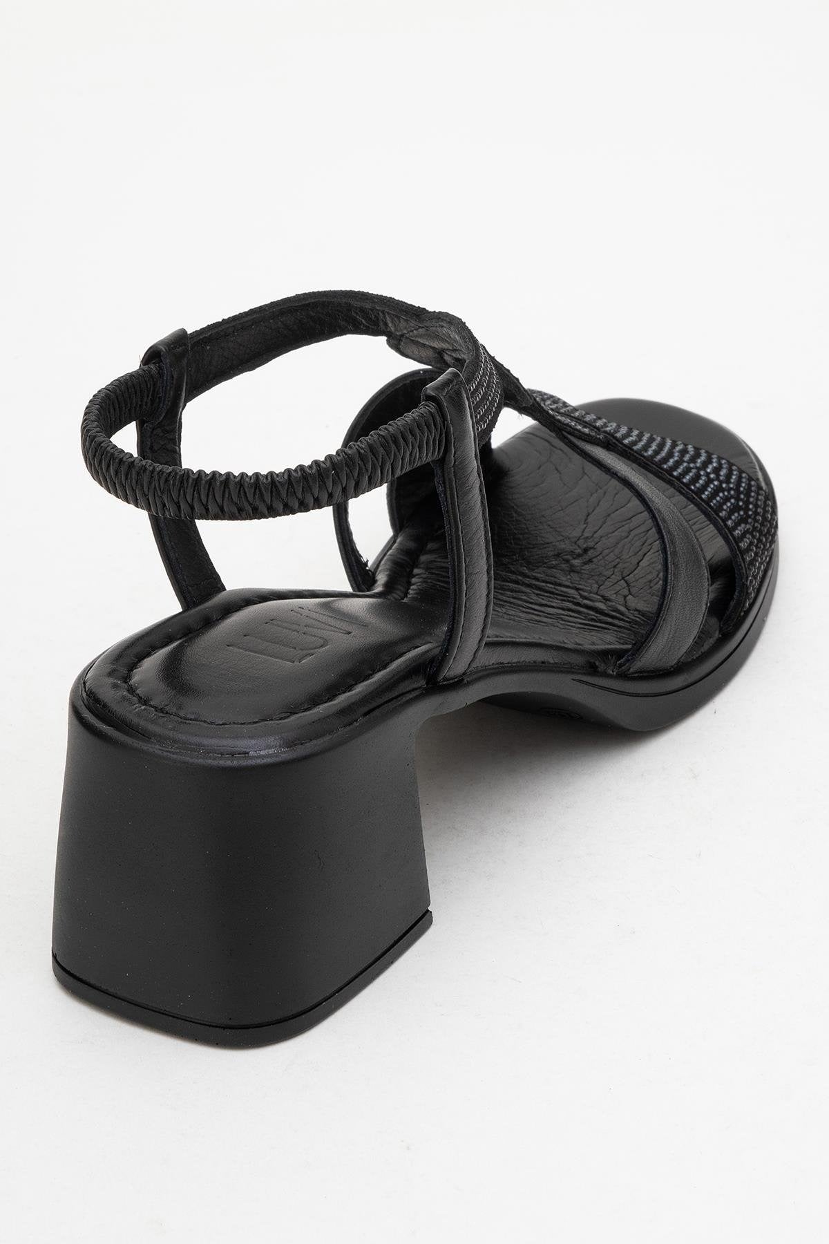 Dolen Black Leather Chunky Sandal (Women)