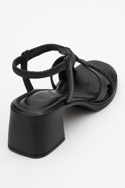 Dolen Black Leather Chunky Sandal (Women)