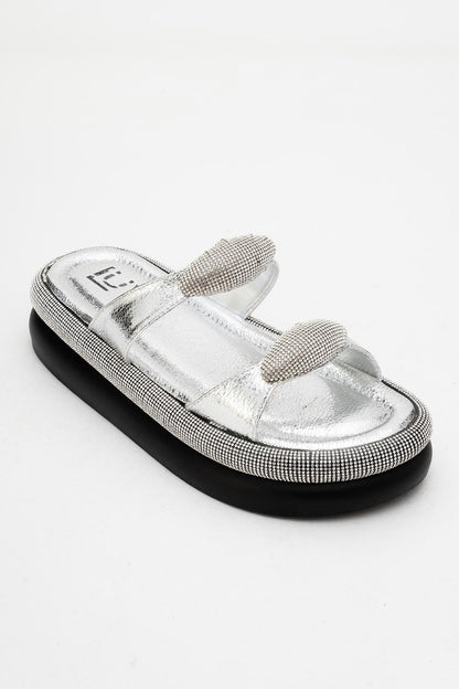 Finery Silver Embellished Platform Slide (Women)