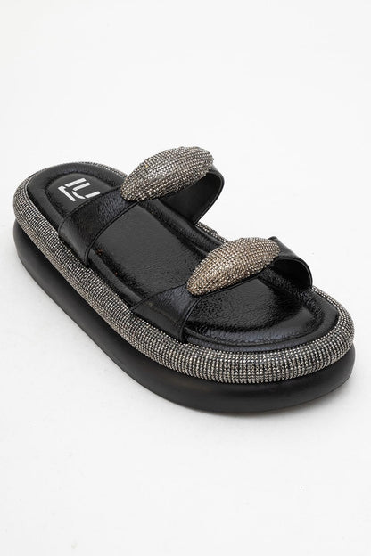 Finery Black Embellished Platform Slide (Women)