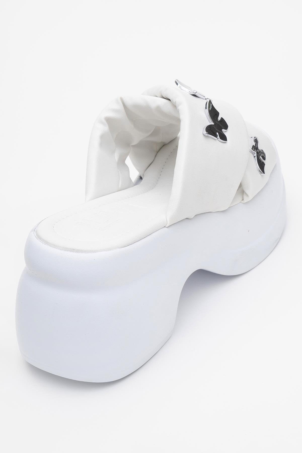 Force White Butterfly‑Buckle Platform Slide (Women)