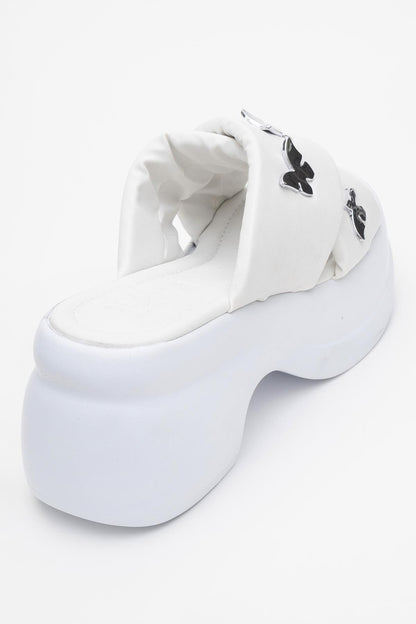 Force White Butterfly‑Buckle Platform Slide (Women)