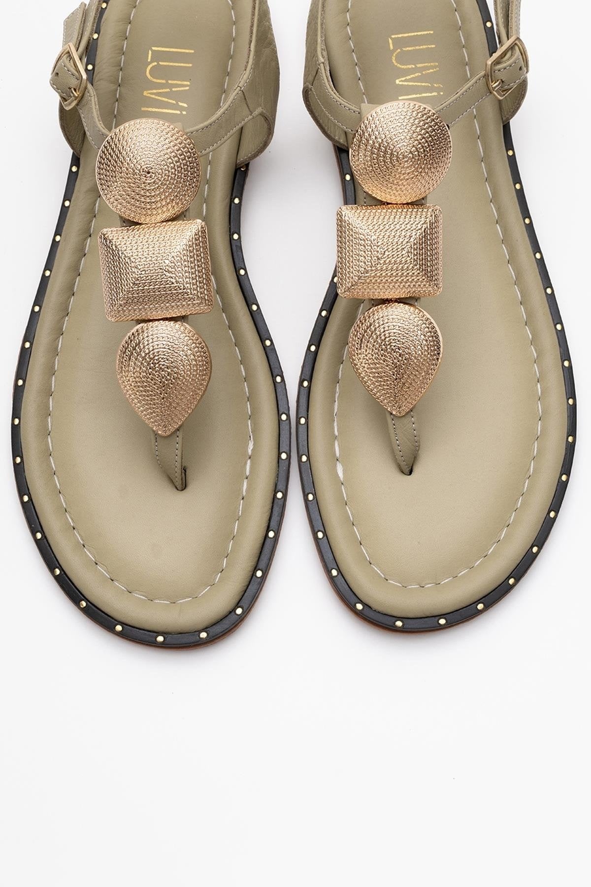 Giulia - Green Leather Flat Sandal (Women)