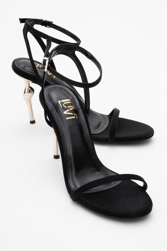 Jasmin Black Satin Single‑Strap Stiletto Heel (Women)