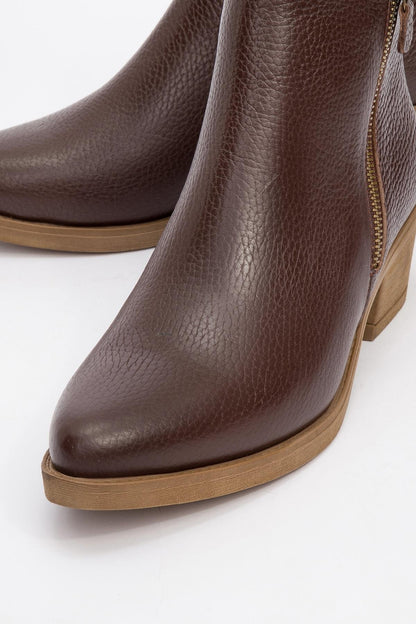 JAYER Brown Leather Double-Zip Block Heel Boot (Women)