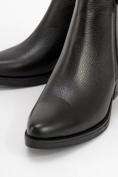 JAYER Black Leather Double-Zip Block Heel Boot (Women)