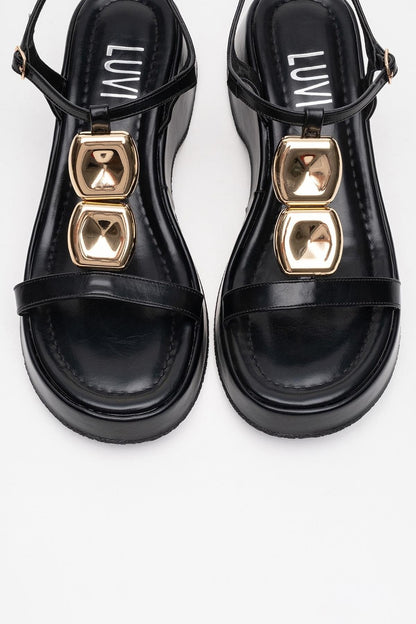 Kerry Black Buckle Platform Slingback (Women)