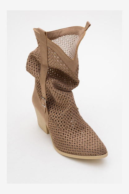 Larry Dark Beige Elasticated Block Heel Boot (Women)