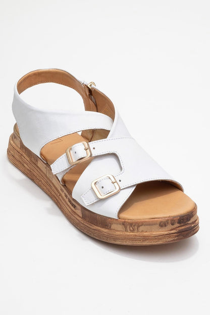Levine White Leather Buckled Side-Zip Sandal (Women)