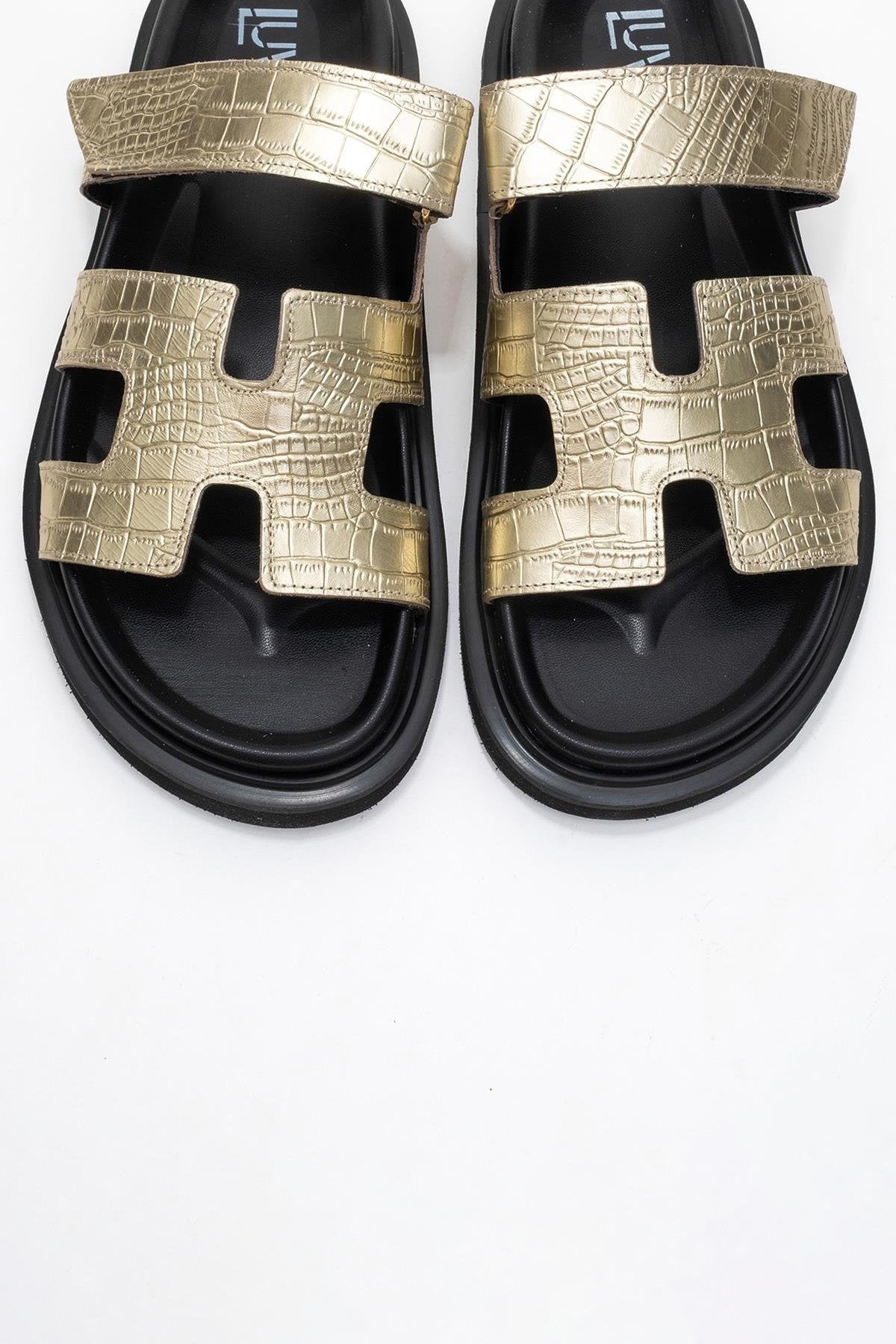 Loana Gold Leather Slide Sandal (Women)