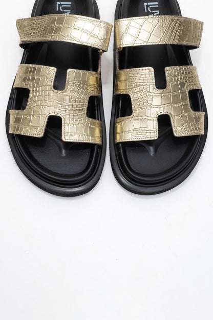 Loana Gold Leather Slide Sandal (Women)