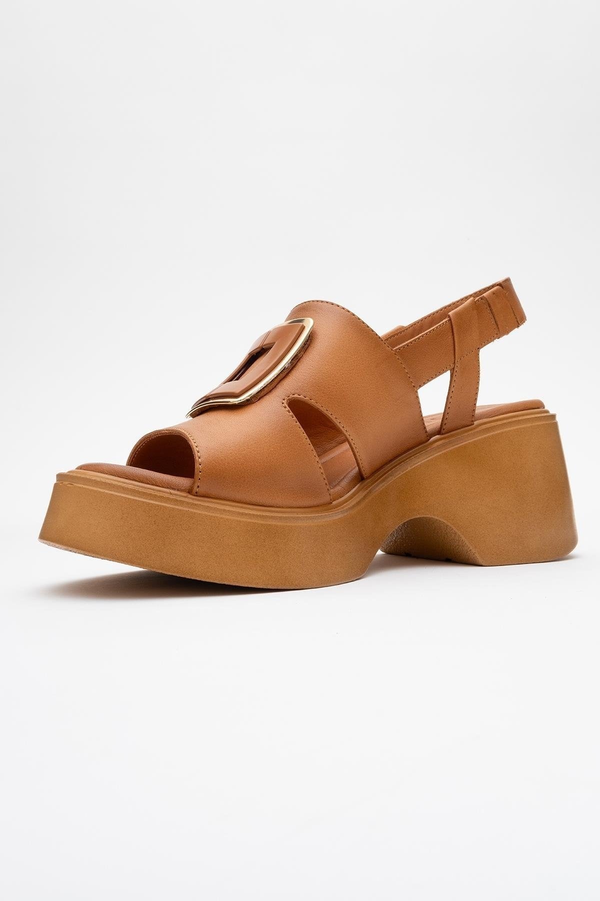 Lucia Cognac Brown Leather Buckle Platform Sandal (Women)