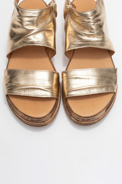 Lunas Gold Leather Side‑Zip Flat Heel Sandal (Women)