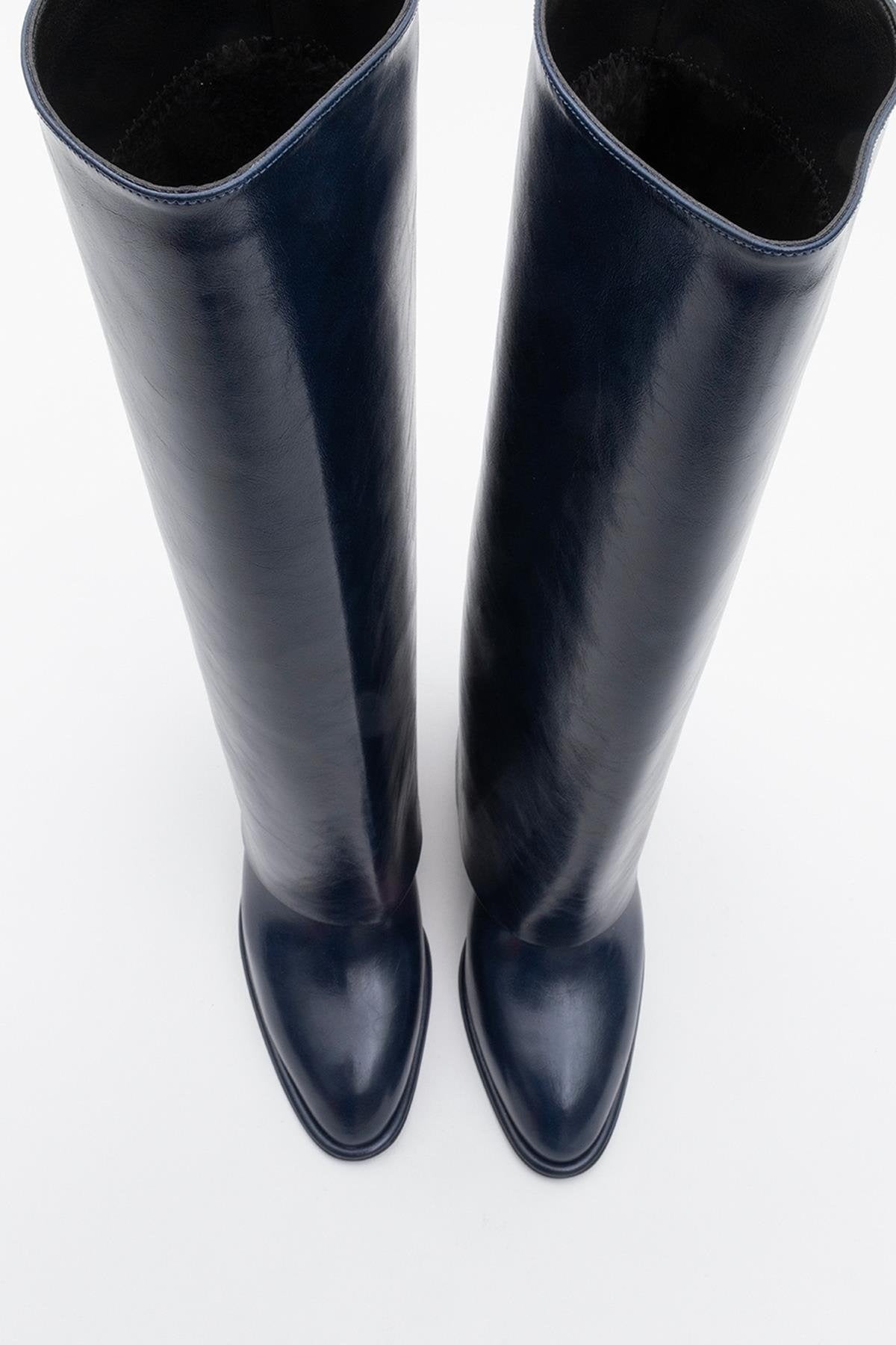 Maybe Navy Chunky Heel Boot (Women)