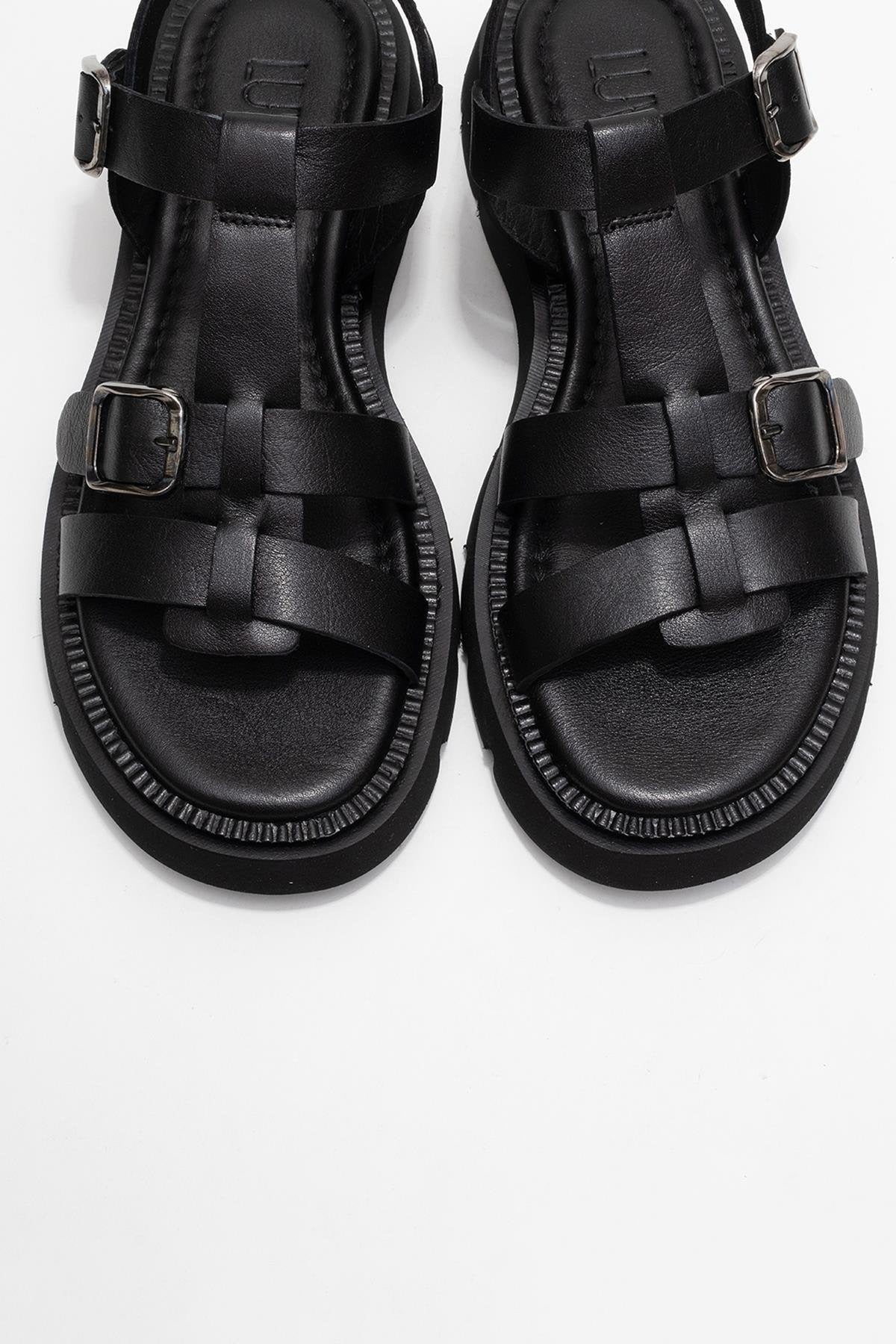 Melvin Black Leather Sandal (Women)