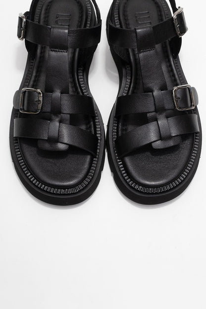 Melvin Black Leather Sandal (Women)