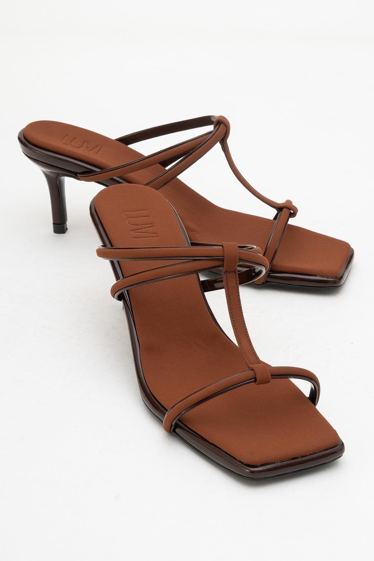 Mocha Brown Square‑Toe Thin‑Strap Heel Sandal (Women)
