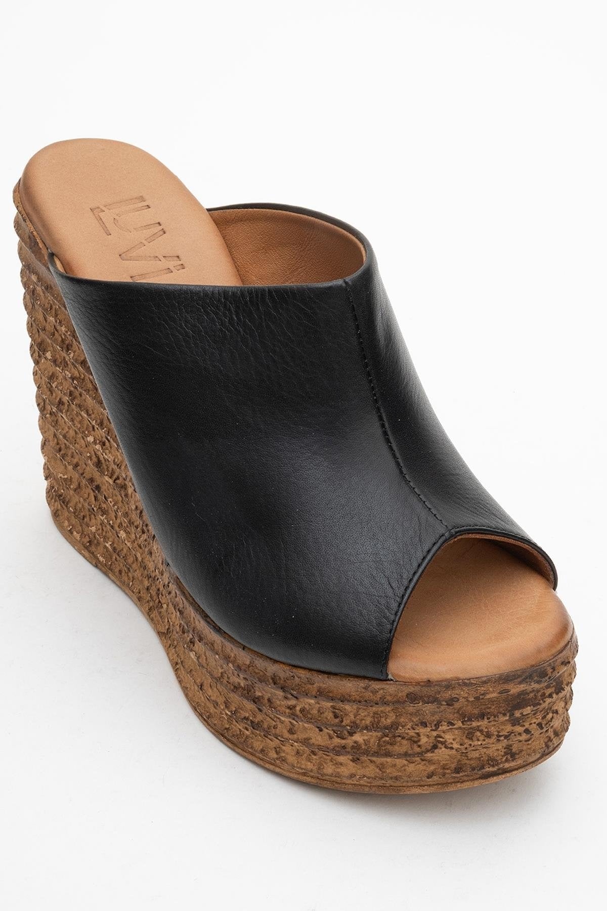 Nelly Black Leather Platform Slide (Women)