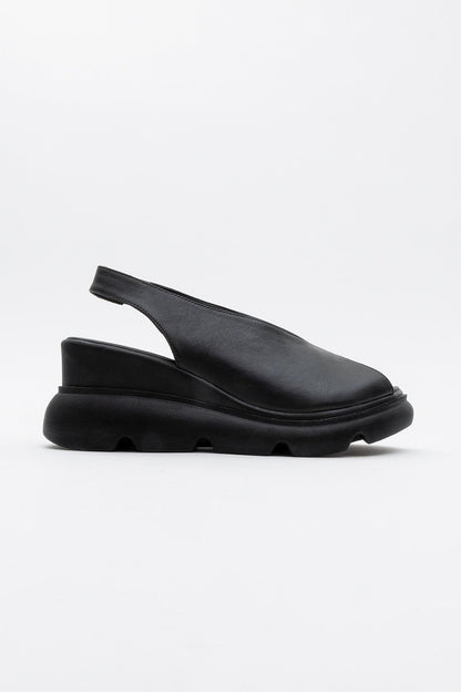 Sam Black Leather Platform Slide (Women)