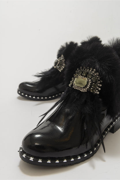 Polina Black Patent Fur Boots (Women)