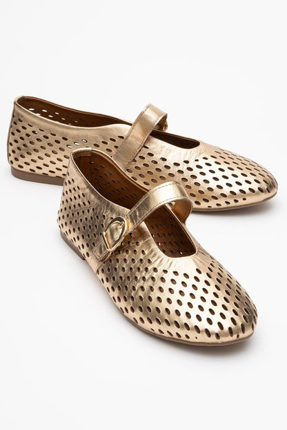 Arian Gold Leather Ballet Flat (Women)