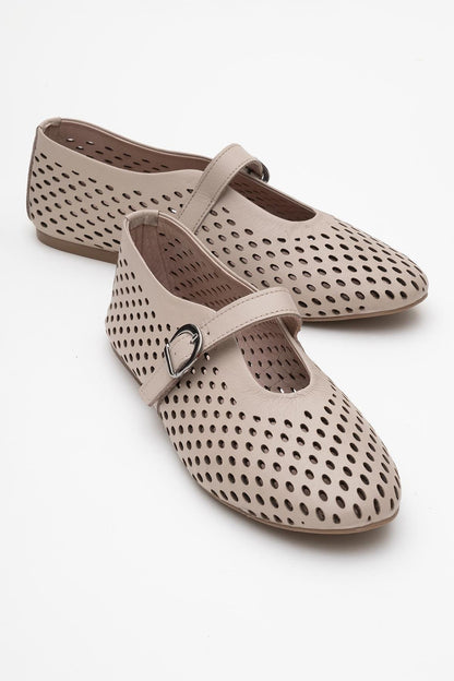 Arian Cream Beige Leather Ballet Flat (Women)