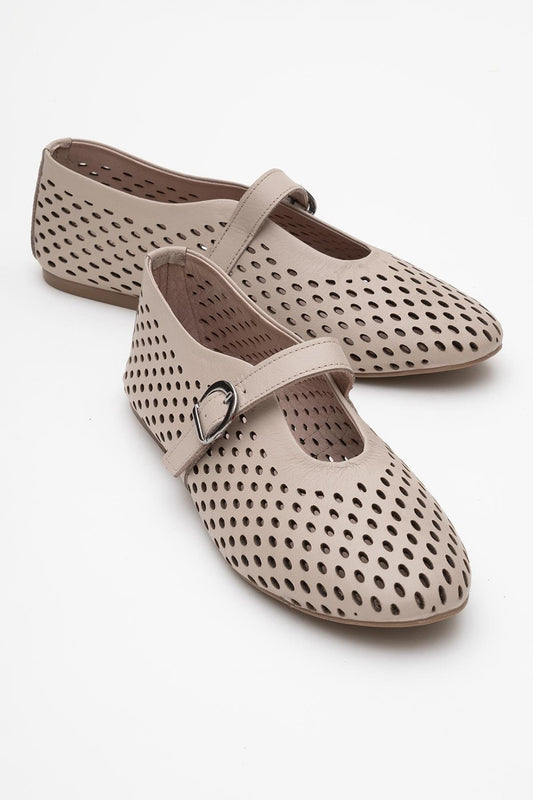 Arian Cream Beige Leather Ballet Flat (Women)