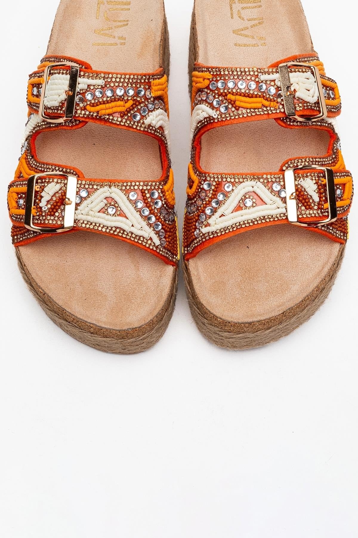 Bobby Orange Beaded Straw Platform Slide (Women)