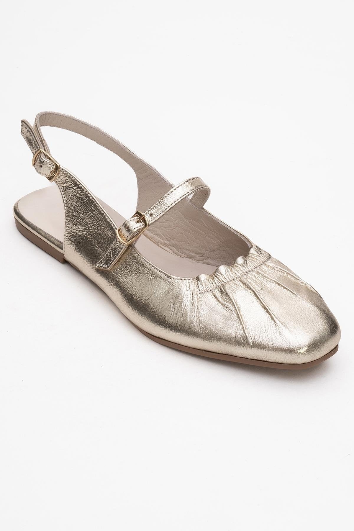 BRITNEY Gold Leather Closed-Toe Sandal (Women)