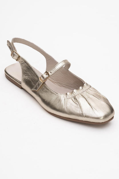 BRITNEY Gold Leather Closed-Toe Sandal (Women)