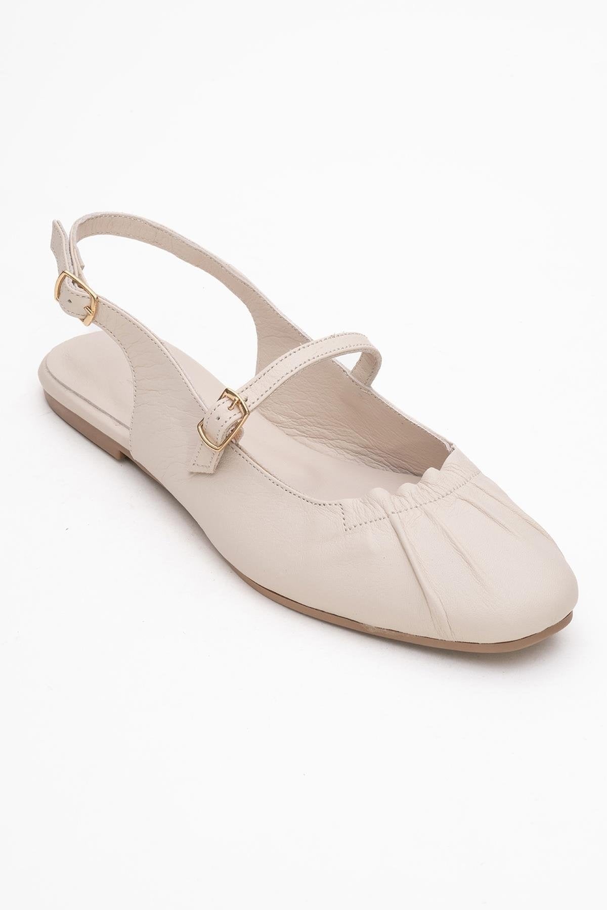 BRITNEY Beige Leather Closed-Toe Sandal (Women)
