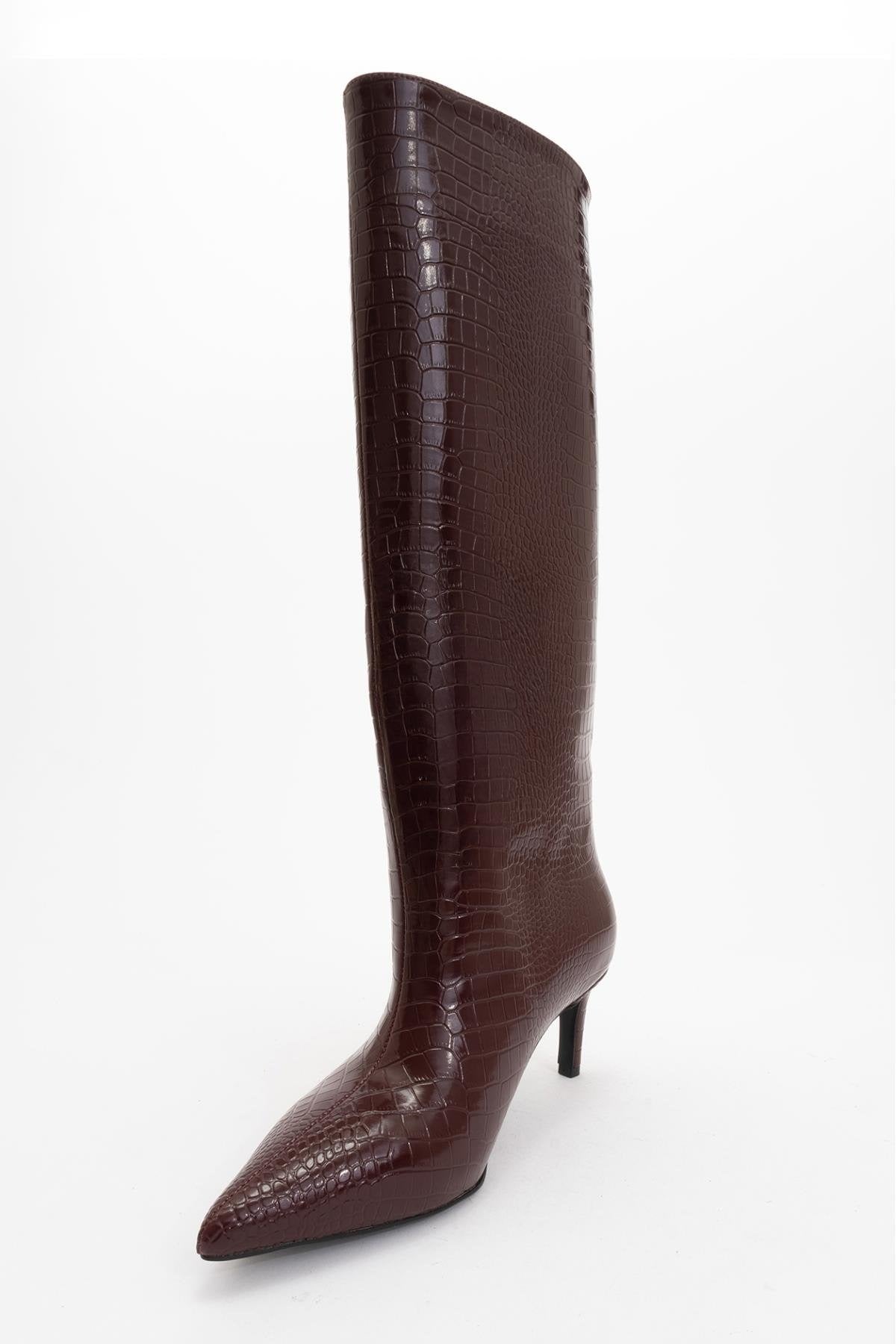 Camila Burgundy Printed Knee High Boot (Women)