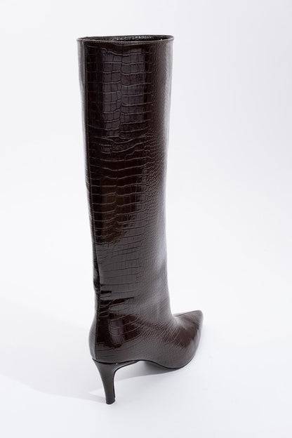 Camila Brown Printed Knee High Boot (Women)