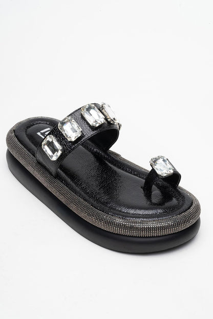 Evans Black Jeweled Platform Sandal (Women)