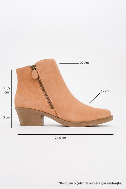 JAYER Dark Beige Leather Double-Zip Block Heel Boot (Women)