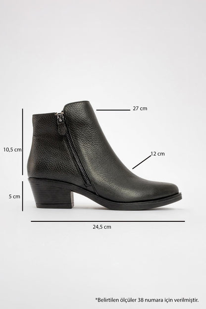 JAYER Black Leather Double-Zip Block Heel Boot (Women)