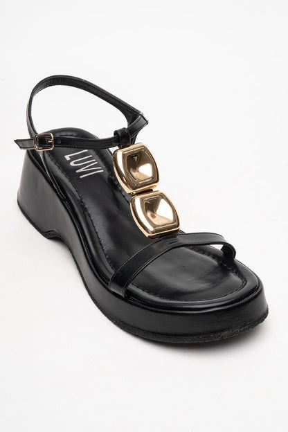 Kerry Black Buckle Platform Slingback (Women)