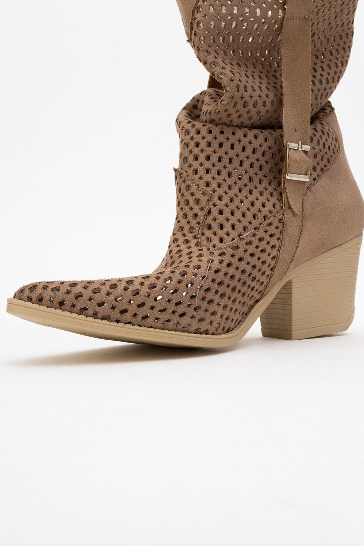 Larry Dark Beige Elasticated Block Heel Boot (Women)