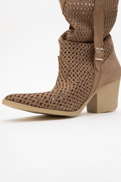 Larry Dark Beige Elasticated Block Heel Boot (Women)