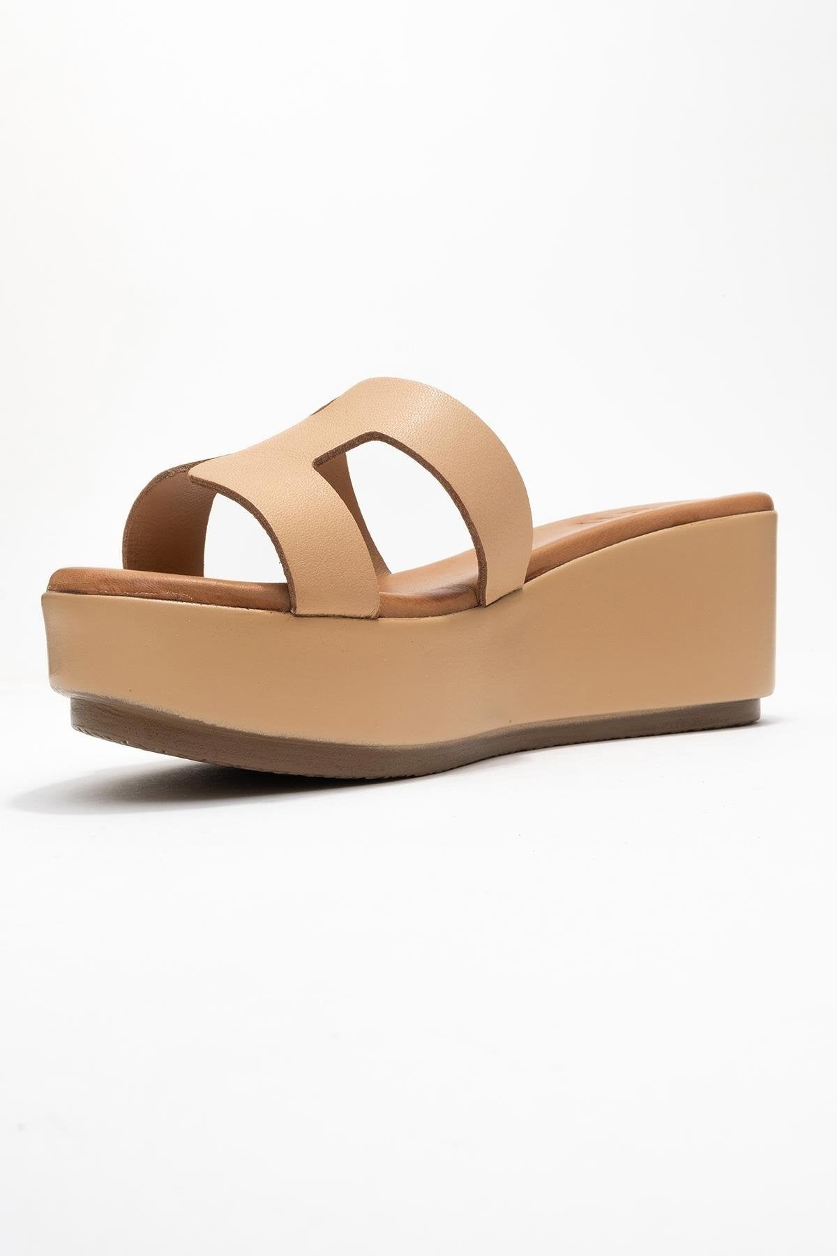 Lia Dark Beige Leather Platform Slide (Women)