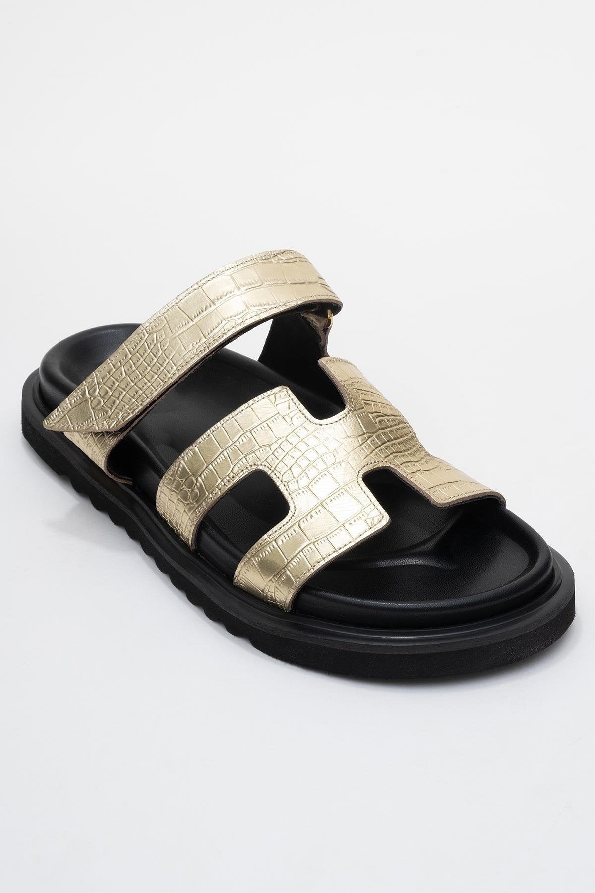 Loana Gold Leather Slide Sandal (Women)