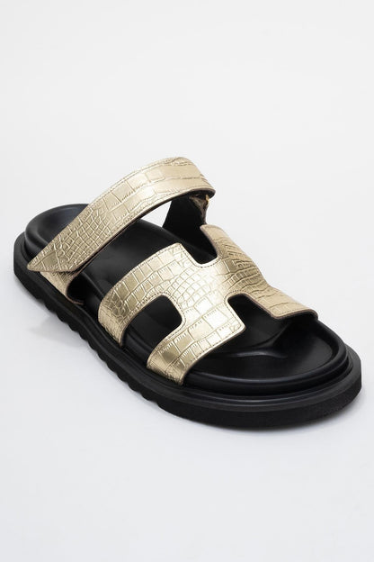 Loana Gold Leather Slide Sandal (Women)