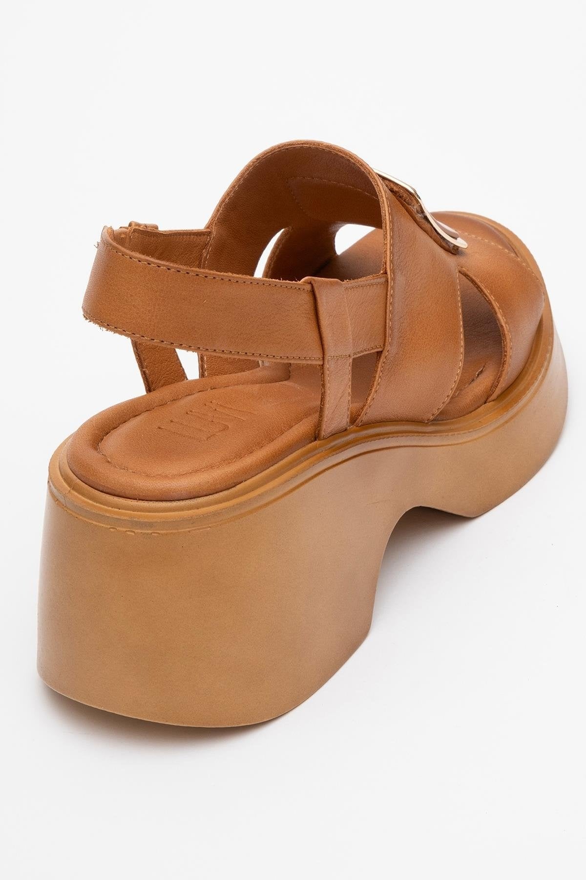 Lucia Cognac Brown Leather Buckle Platform Sandal (Women)