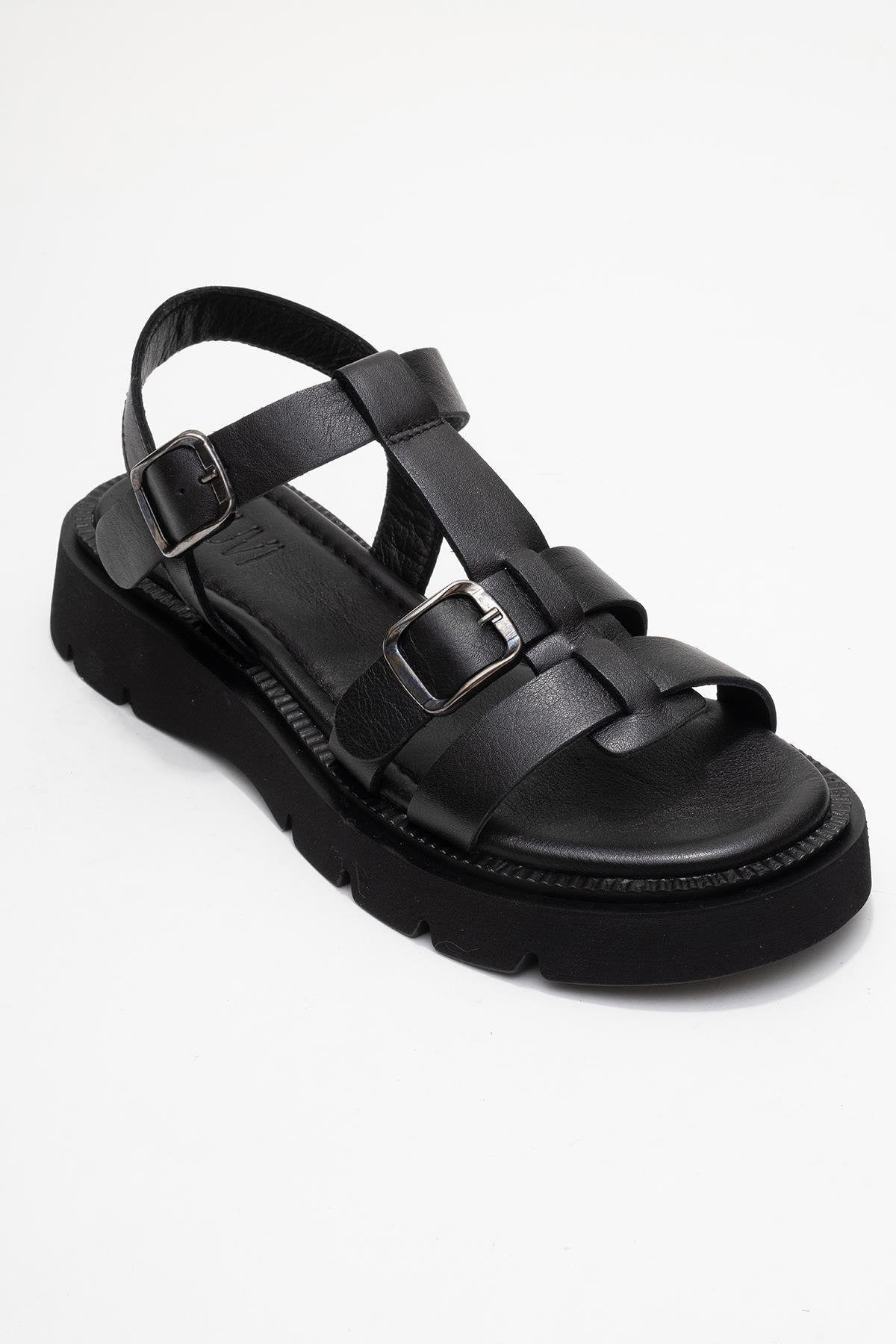Melvin Black Leather Sandal (Women)