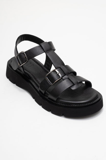 Melvin Black Leather Sandal (Women)