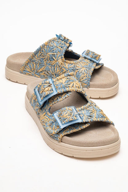 Milana Blue Leather Double‑Strap Slide (Women)