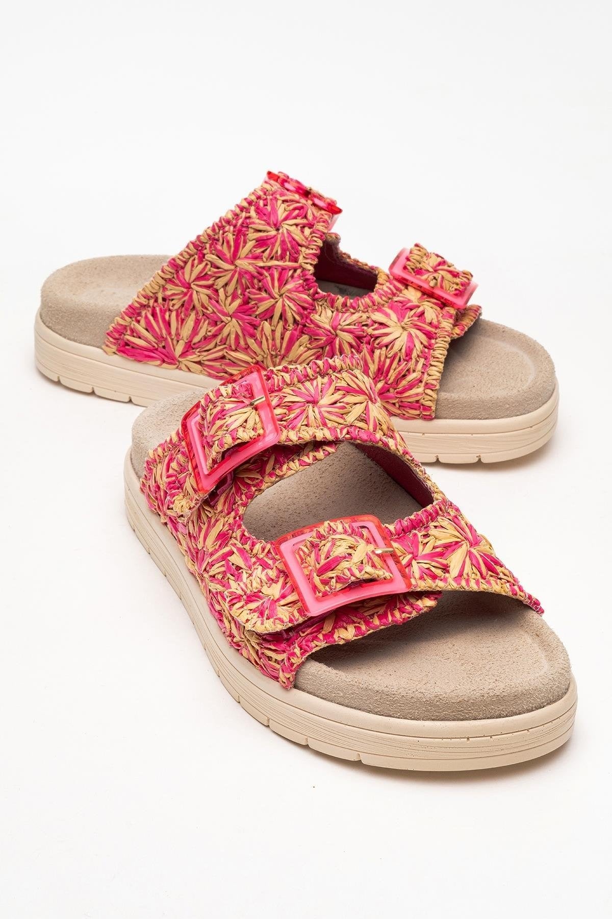 Milana Pink Leather Double‑Strap Slide (Women)