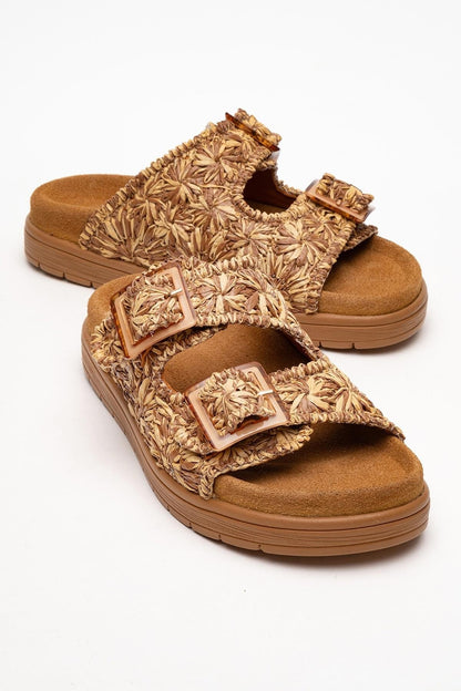 Milana Cognac Brown Leather Double‑Strap Slide (Women)