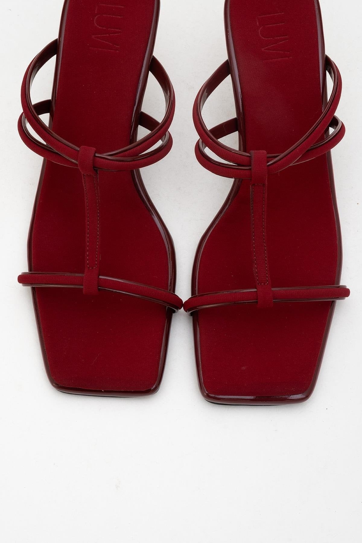 Mocha Burgundy Square‑Toe Thin‑Strap Heel Sandal (Women)