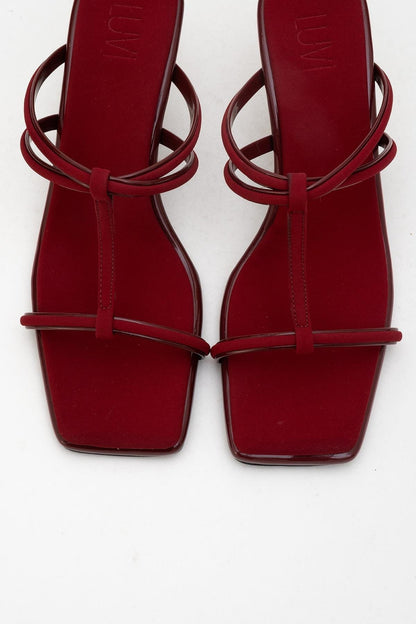 Mocha Burgundy Square‑Toe Thin‑Strap Heel Sandal (Women)